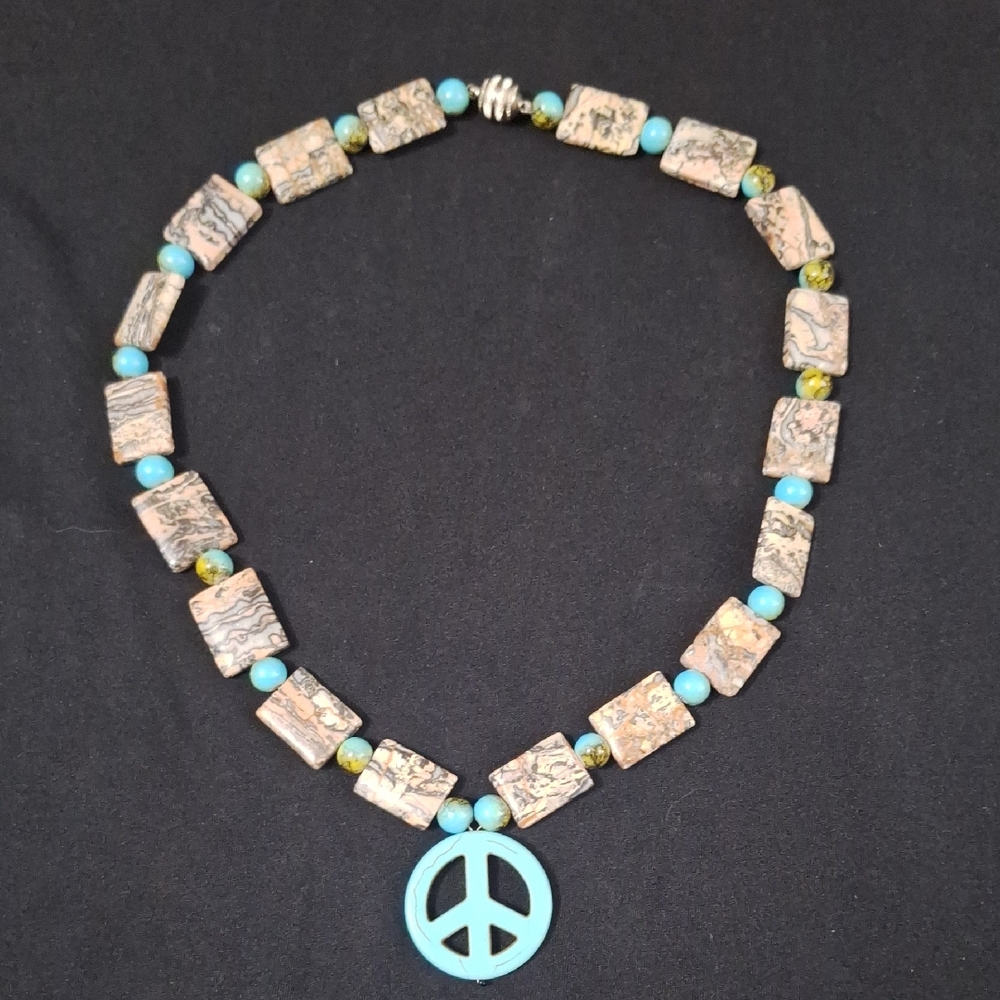 Artisan Turquoise and Brown Peace Necklace